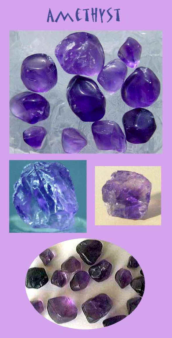 Amethyst, rough and tumbled stones from Zambia. (C) Copyricht Emerald Centre 